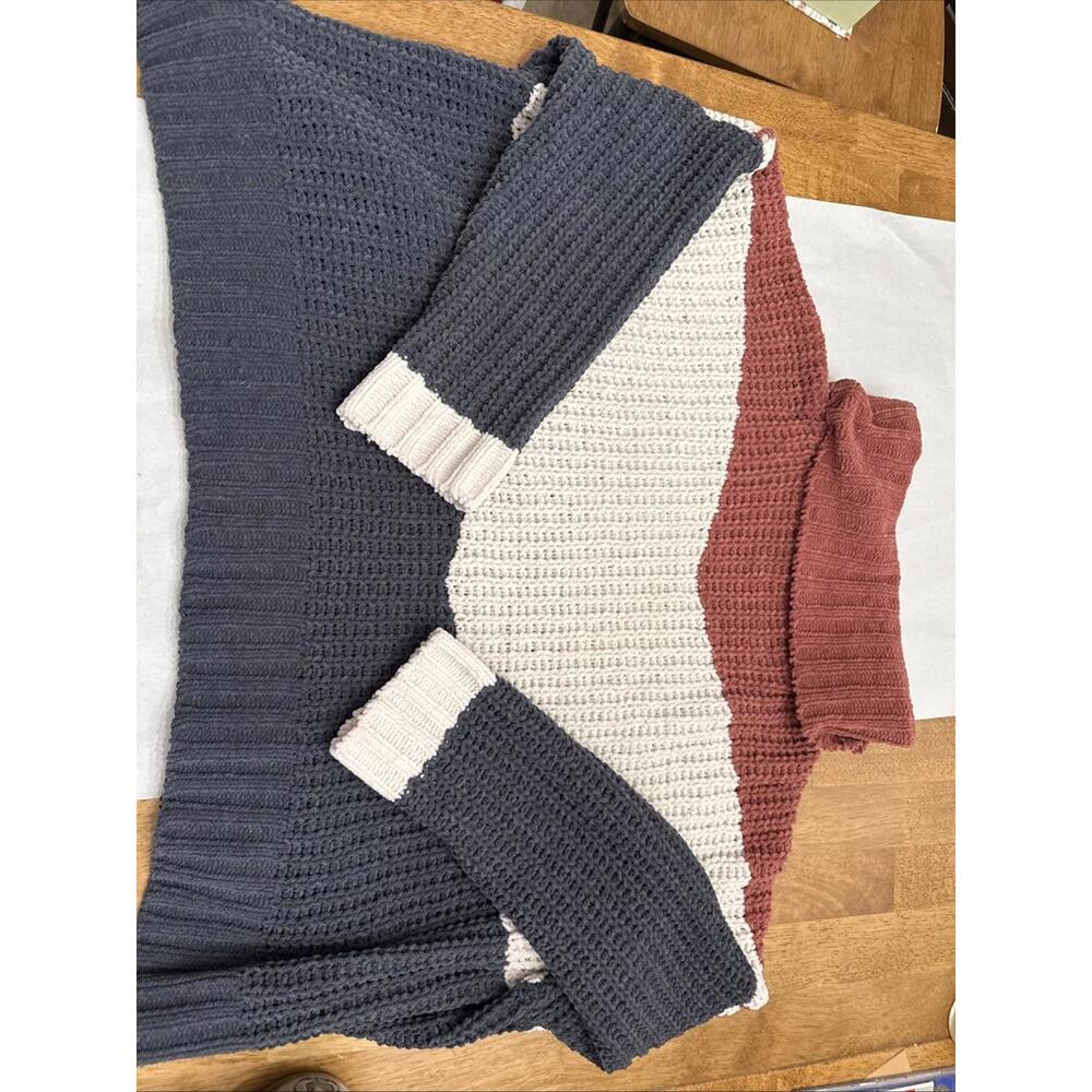 POL Cozy Oversized Sweater Sz Small Soft Cabincore Gray Cream Rust Color-block - Picture 3 of 5